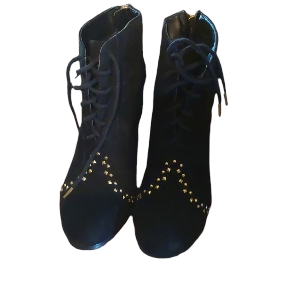 Charming Charlie Ankle Boots Black Suede Gold Studded And Zipper Size 9